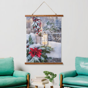 Snowy lantern hanging tapestry