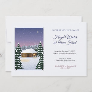 Snowy Log Cabin at Dusk Winter Wedding Invite
