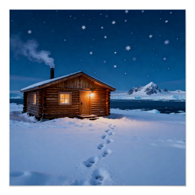 Snowy Log Cabin Poster (Front)