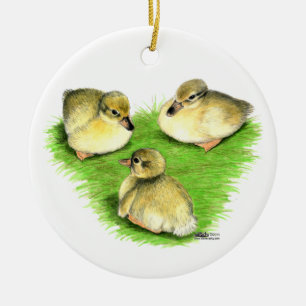 Snowy Mallard Ducklings Ceramic Ornament