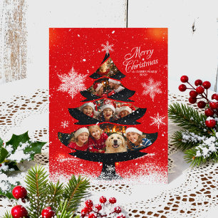Snowy Merry Christmas Family Photo Tree Holiday Postcard