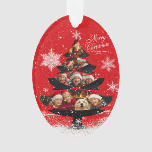 Snowy Merry Christmas Family Photo Tree Ornament