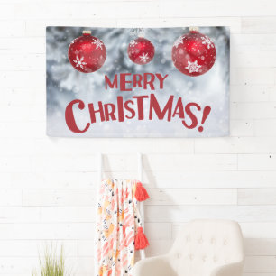 Snowy Merry Christmas Snowflake Ornaments Banner