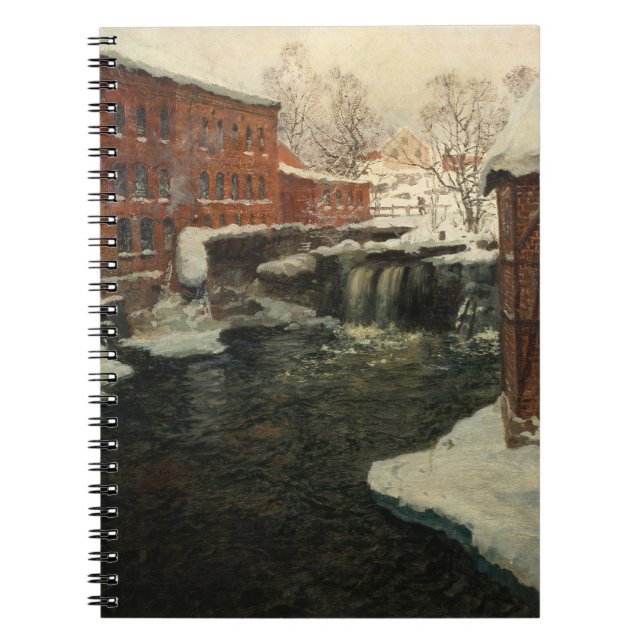 Snowy Mill River Winter Scene Notebook (Front)