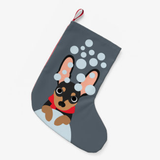 Snowy Miniature Pinscher Christmas Stocking