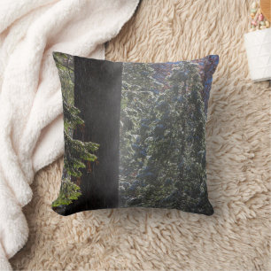 Snowy Mist in the Forest Throw Pillow