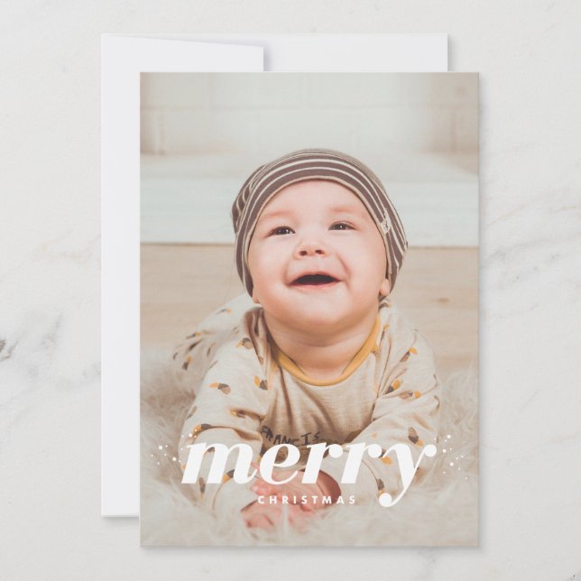 Snowy Modern Merry Christmas Photo Holiday Card (Front)