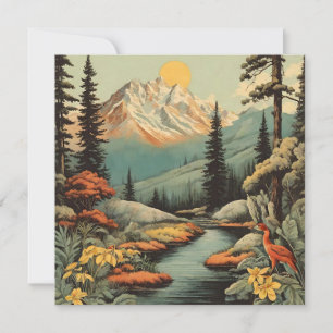 Snowy Mountain and Forest River Landscape  Card