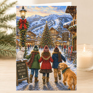 Snowy Mountain Christmas Ski Merry Christmasmas Card
