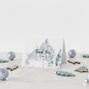 Snowy Mountain Evergreen Baby Shower Thank You Card