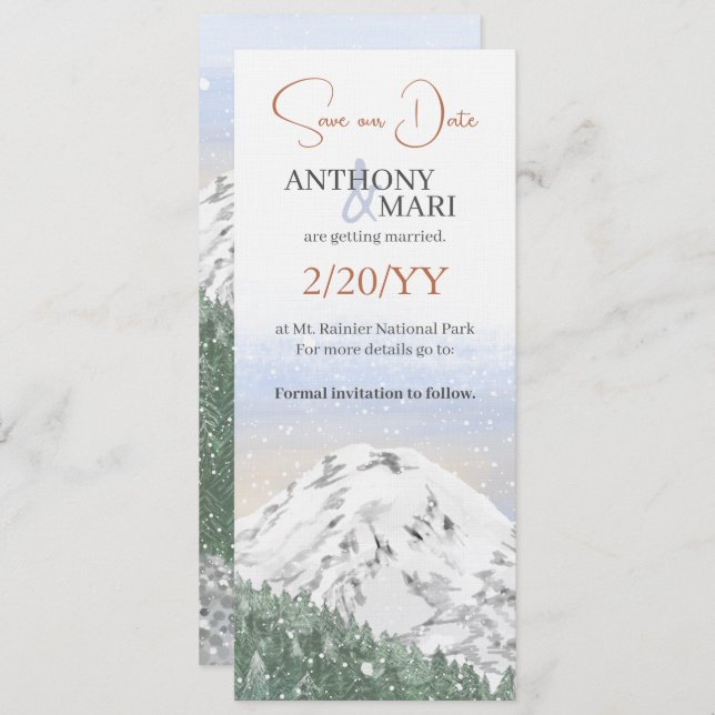 Snowy Mountain, Falling Snow & Forest Invitation (Front/Back)