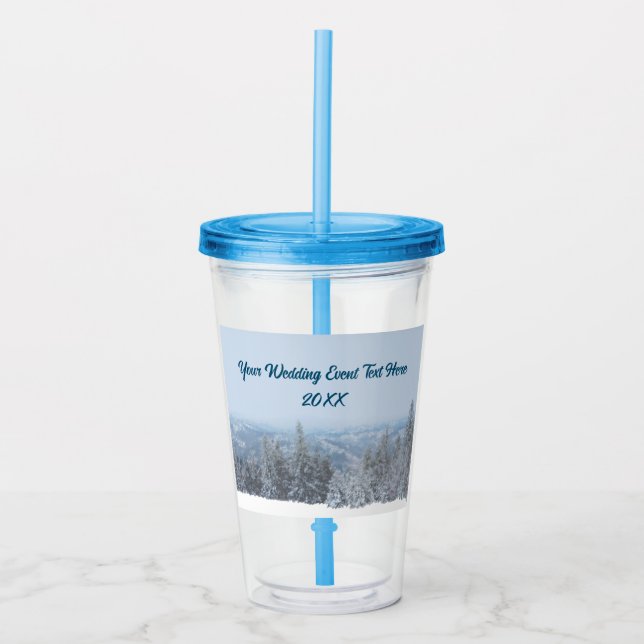 Snowy Mountain Forest Apres Ski Wedding Event Acrylic Tumbler (Front)
