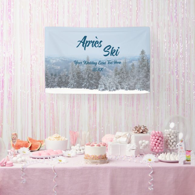 Snowy Mountain Forest Apres Ski Wedding Event Banner (Party)