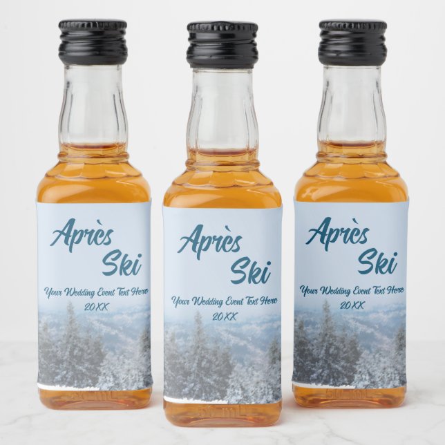 Snowy Mountain Forest Apres Ski Wedding Event Liquor Bottle Label (Bottles)
