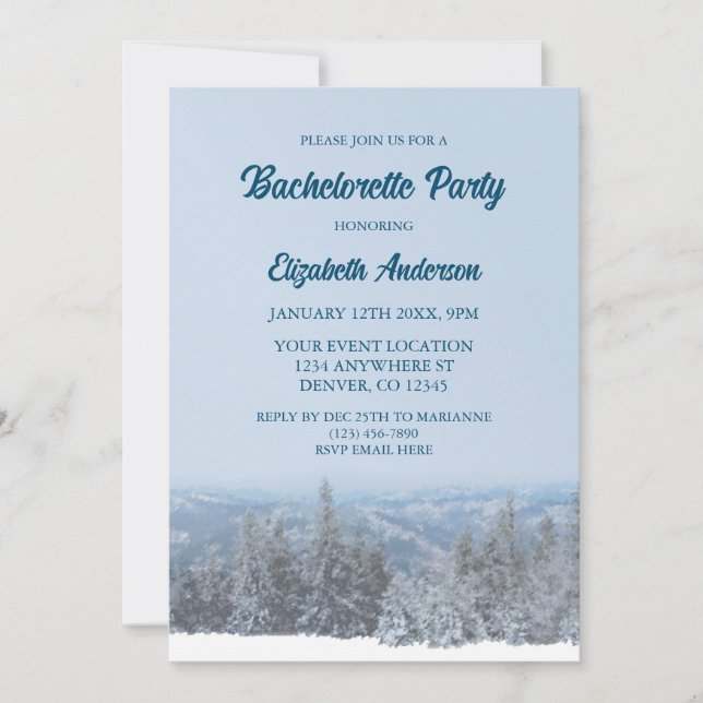 Snowy Mountain Forest Bachelorette Party Invitation (Front)