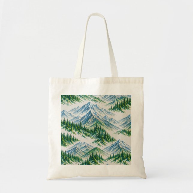 Snowy Mountain Forest Landscape Tote Bag (Front)