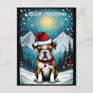 Snowy Mountain French Bulldog Santa Christmas Postcard