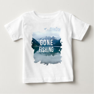 Snowy Mountain Lake Gone Fishing Baby T-Shirt
