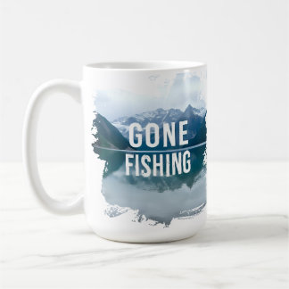 Snowy Mountain Lake Gone Fishing Coffee Mug