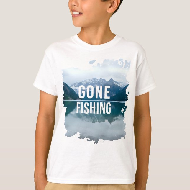 Snowy Mountain Lake Gone Fishing T-Shirt (Front)