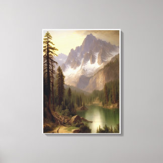 Snowy Mountain Lake Landscape Painting Canvas Print