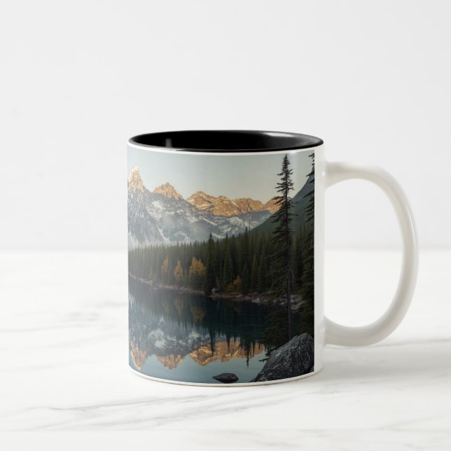 Snowy Mountain Lake Scenic Two-Tone Coffee Mug (Right)