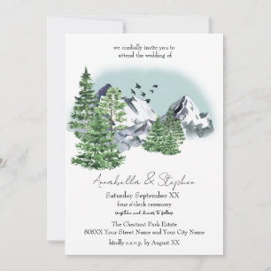 Snowy Mountain Landscape with Pine Forest Trees Invitation