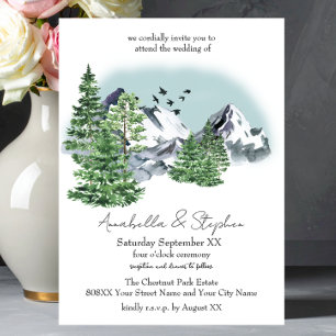 Snowy Mountain Landscape with Pine Forest Trees Invitation