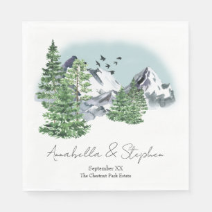 Snowy Mountain Landscape with Pine Forest Trees Napkin