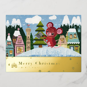 snowy mountain mouse Foil Holiday Post Card C