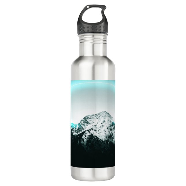 Snowy mountain mysterious blue neon light 710 ml water bottle (Front)