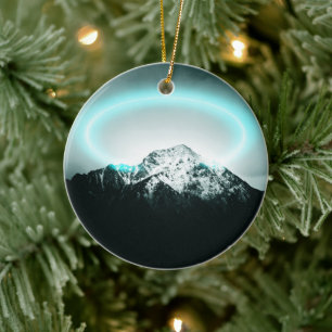 Snowy mountain mysterious blue neon light ceramic ornament