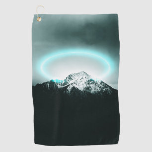 Snowy mountain mysterious blue neon light golf towel