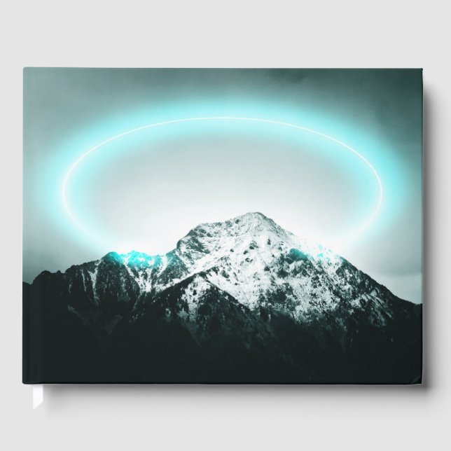 Snowy mountain mysterious blue neon light guest book (Front)