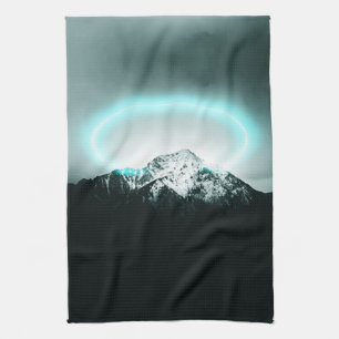 Snowy mountain mysterious blue neon light kitchen towel