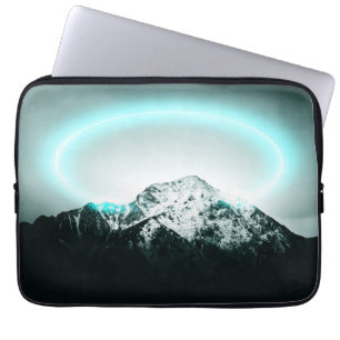 Snowy mountain mysterious blue neon light laptop sleeve