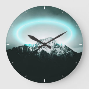 Snowy mountain mysterious blue neon light large clock