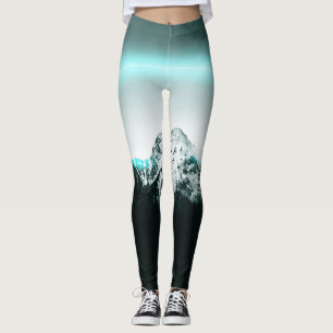 Snowy mountain mysterious blue neon light leggings