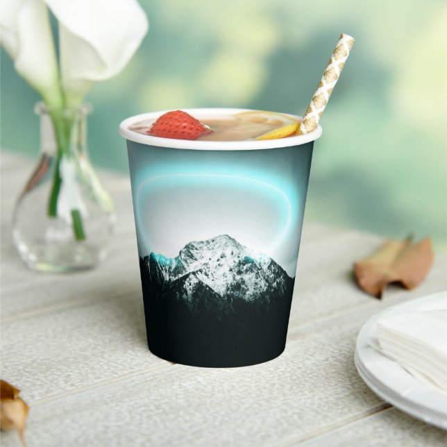 Snowy mountain mysterious blue neon light paper cups (Insitu)