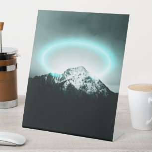 Snowy mountain mysterious blue neon light pedestal sign