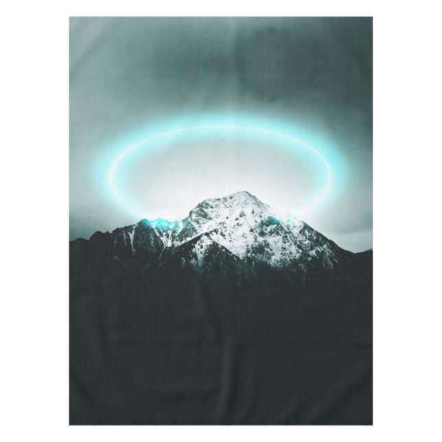 Snowy mountain mysterious blue neon light tablecloth (Front)