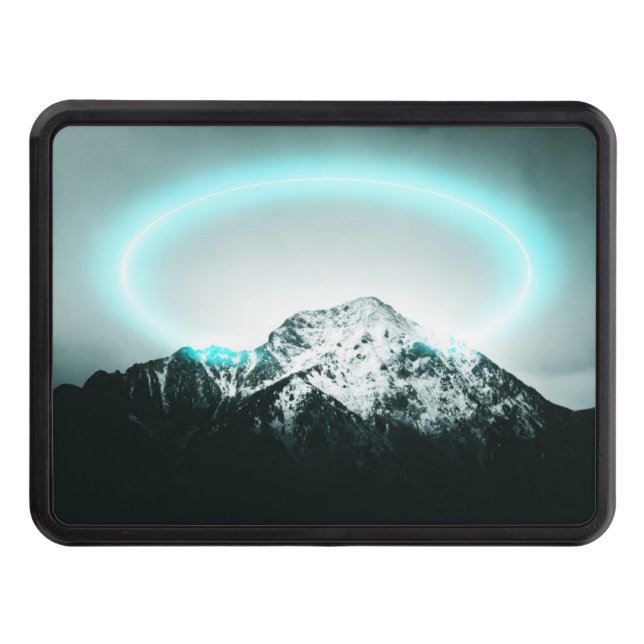 Snowy mountain mysterious blue neon light trailer hitch cover (Front)