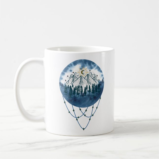 Snowy Mountain Pine Tree Nature Adventure Outdoor Coffee Mug (Left)