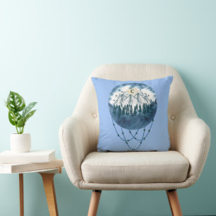 Snowy Mountain Pine Tree Nature Adventure Outdoor Throw Pillow