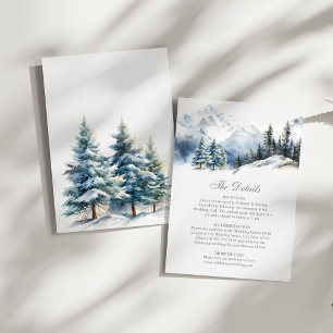 Snowy Mountain & Pine Trees Wedding Details Card