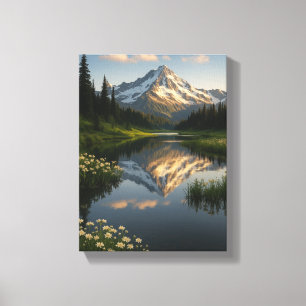 Snowy Mountain Reflected Lake Scene Canvas Print
