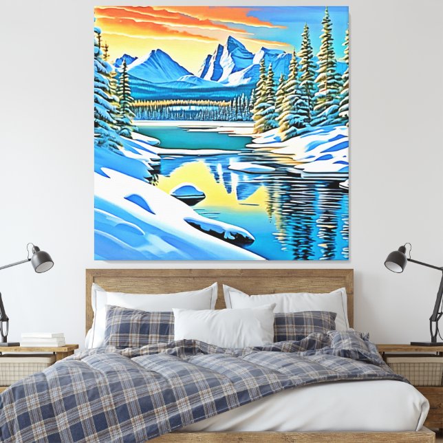 Snowy Mountain Reflection Canvas Print (Insitu(Bedroom))