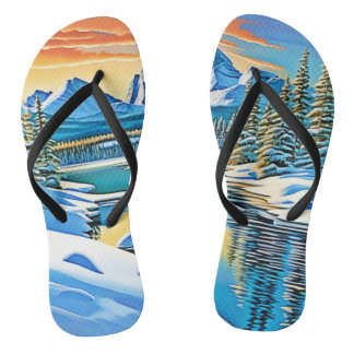 Snowy Mountain Reflection Flip Flops