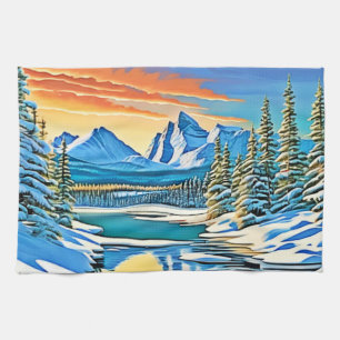 Snowy Mountain Reflection Kitchen Towel