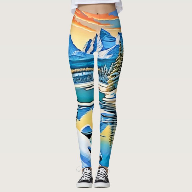 Snowy Mountain Reflection Leggings (Front)